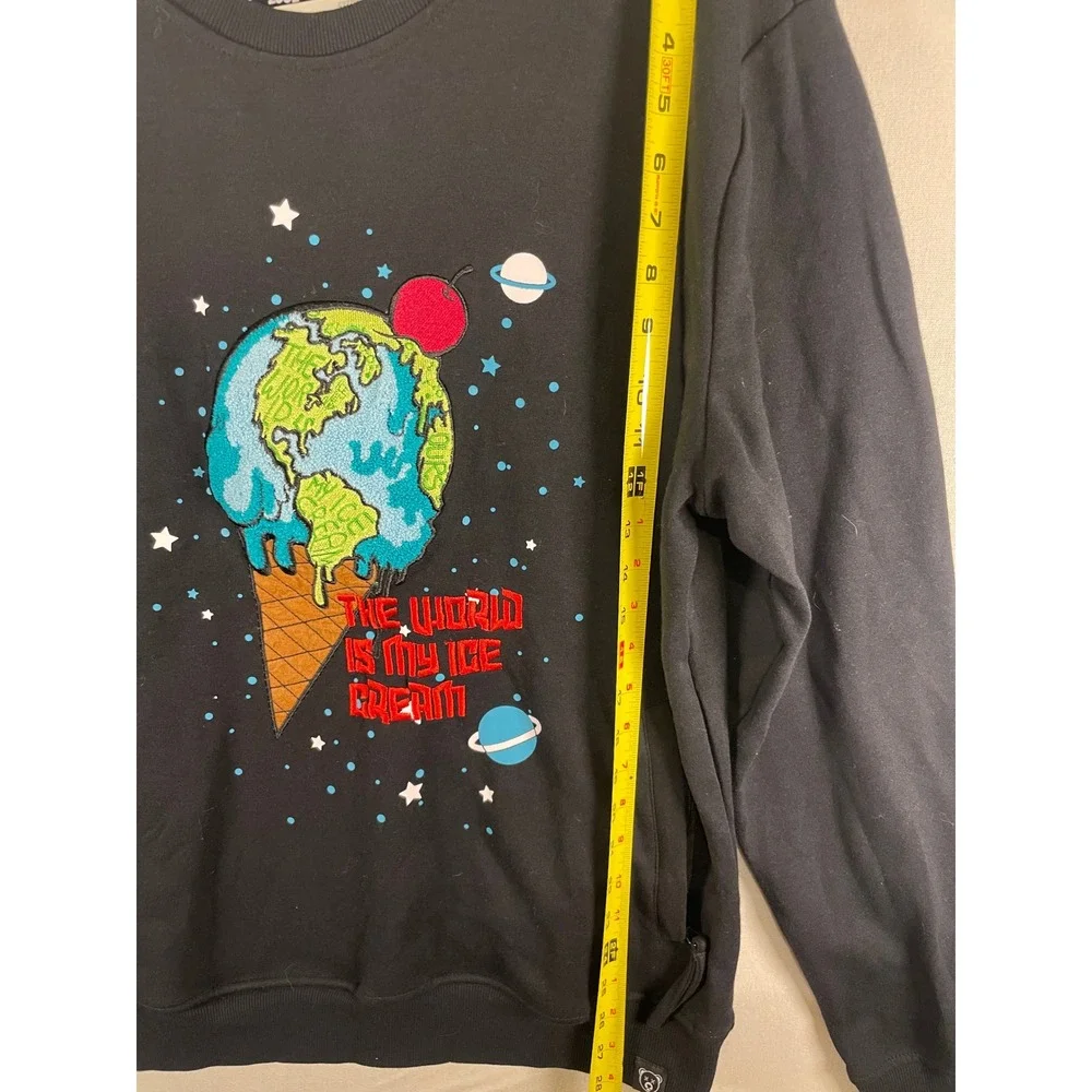 Civilized Mens Black Ice Cream Earth Graphic Crewneck Sweatshirt CV2205 Large‎